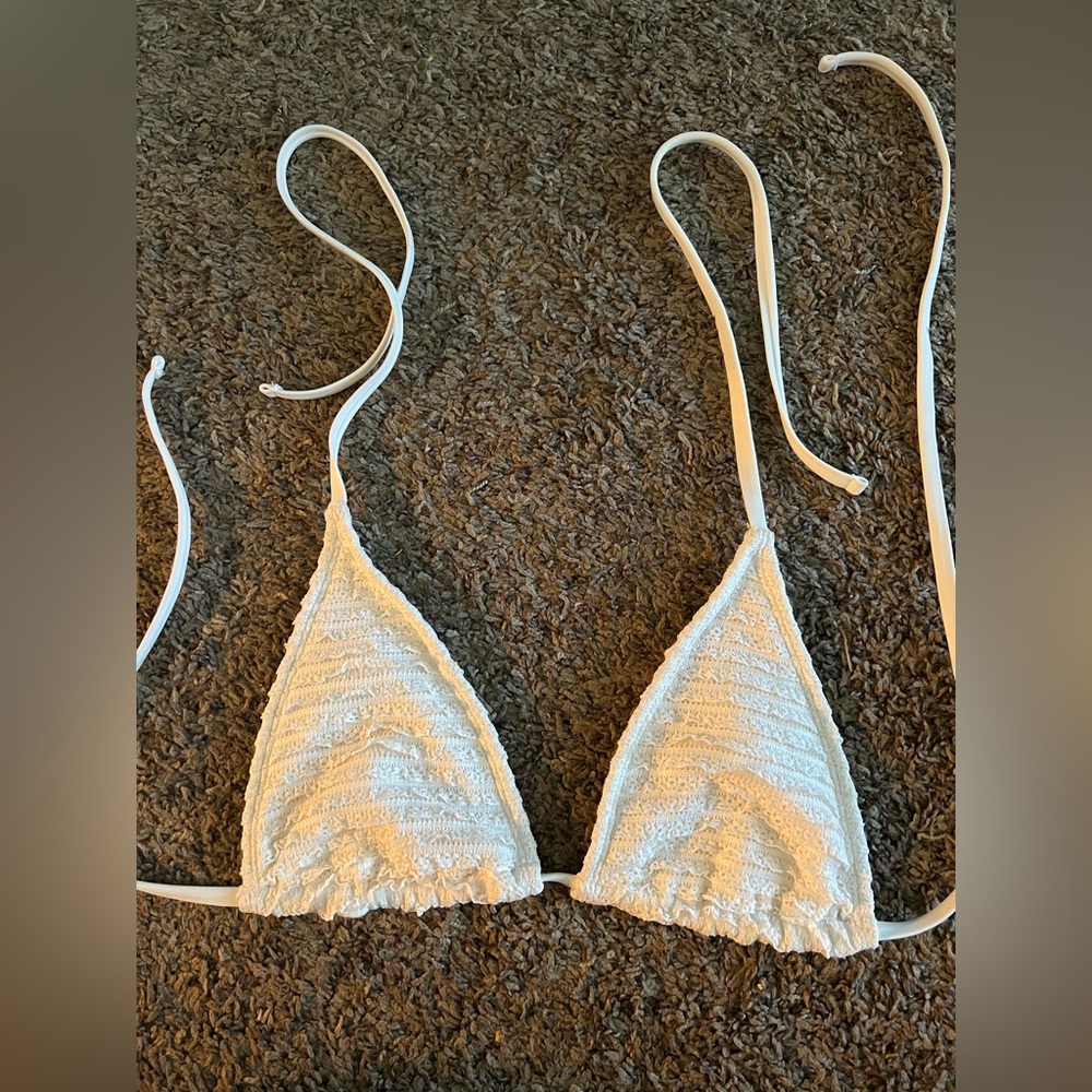 White Textured Bikini Top, S